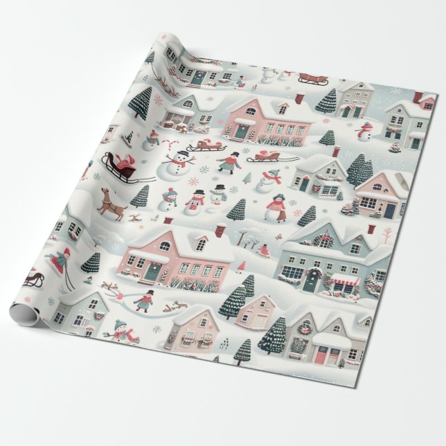 Christmas Village Wrapping Paper (Unrolled)