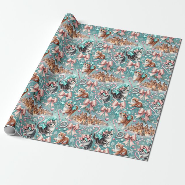 Christmas Village Wrapping Paper: Kittens in Vows Wrapping Paper (Unrolled)