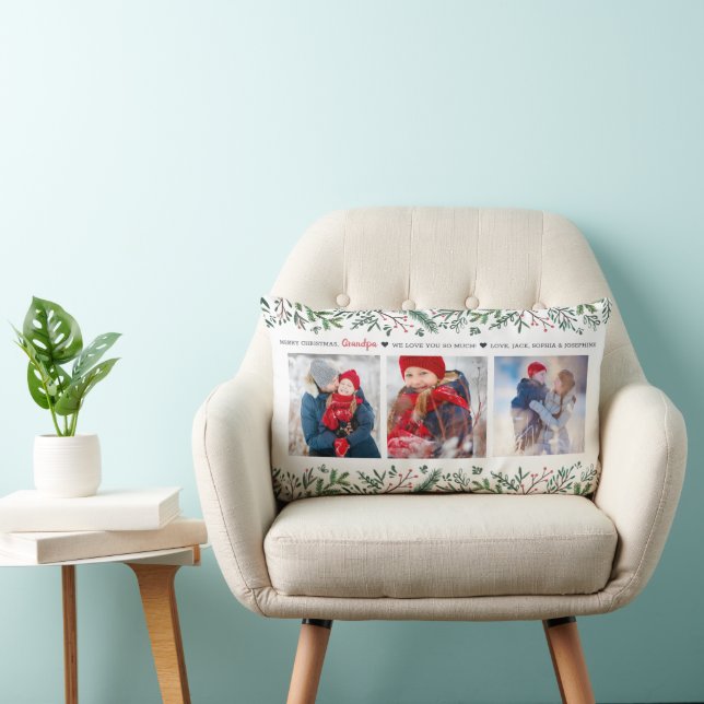 Christmas vines greenery photo holiday lumbar pillow (Chair)