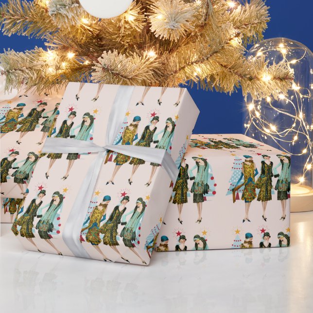 Christmas Vintage 1930's women Christmas tree Wrapping Paper (Holidays)
