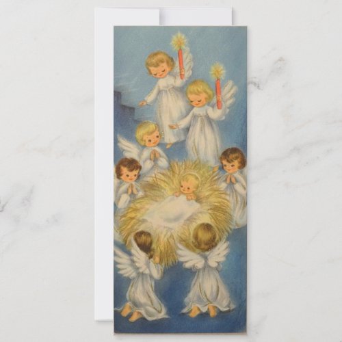 Christmas Vintage Angel Girls Around Baby Jesus Holiday Card