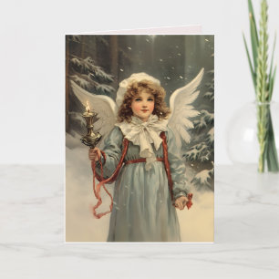 christmas vintage angel with candle holiday card