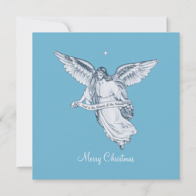 Christmas Vintage Angel with Message on Light Blue (Front)