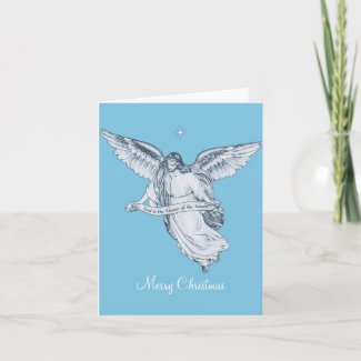 Christmas Vintage Angel with Message on Light Blue