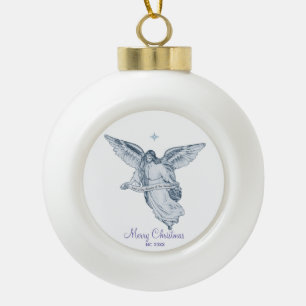 Christmas Vintage Angel with Message on White Cera Ceramic Ball Christmas Ornament