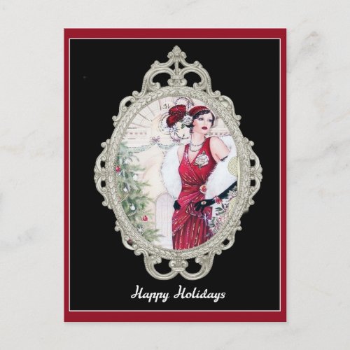 Christmas Vintage Art Deco Elegant Woman Postcard