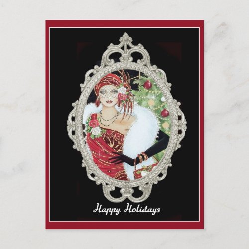 Christmas Vintage Art Deco Elegant Woman Postcard