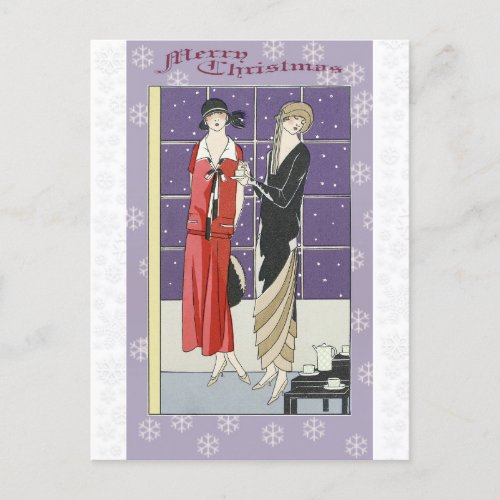 Christmas Vintage Art Deco Elegant Women Postcard