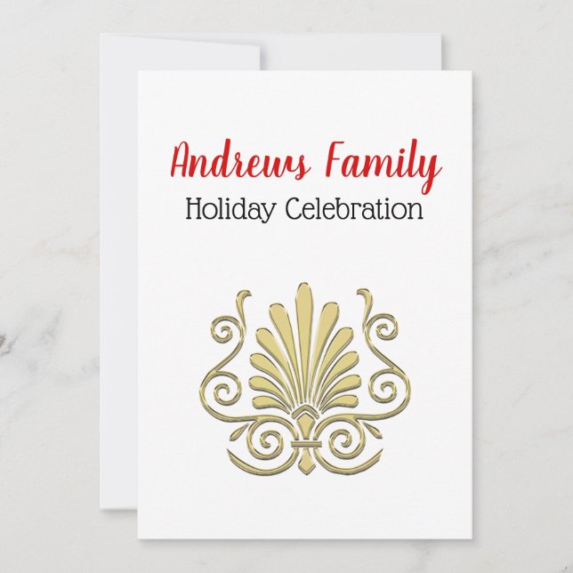 Christmas Vintage Art Deco Gold Plume Arabesque Invitation (Front)