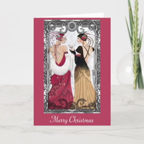 Christmas Vintage Art Deco Ladies Holiday Card