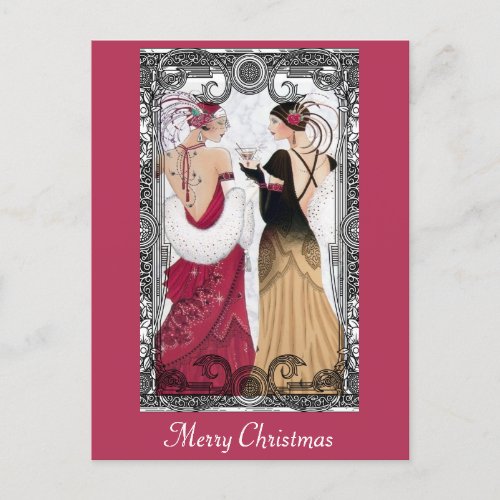 Christmas Vintage Art Deco Ladies Postcard