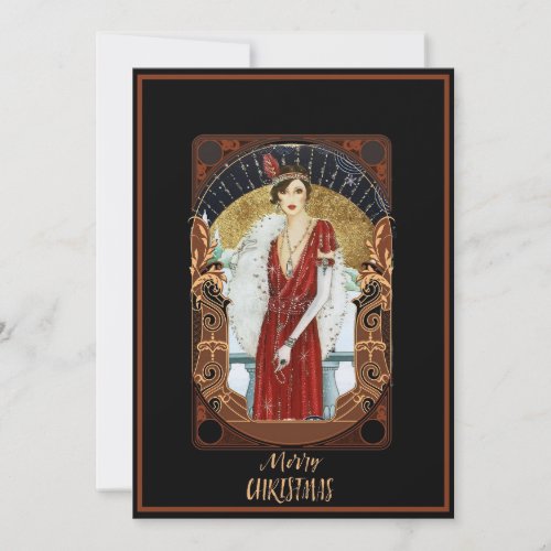 Christmas Vintage Art Deco Lady Holiday Card