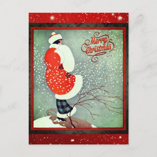 Christmas Vintage Art Deco Retro Lady Postcard