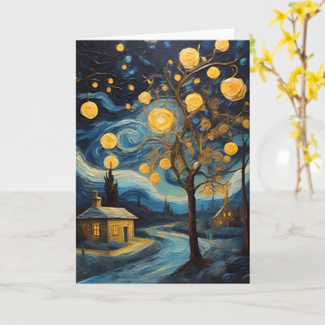 Christmas Vintage Art Inspired by Van Gogh Card (Yellow Flower)