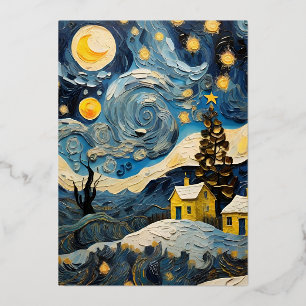 Christmas Vintage Art Inspired by Van Gogh Foil Holiday Card