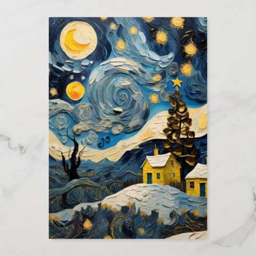 Christmas Vintage Art Inspired by Van Gogh Foil Holiday Card