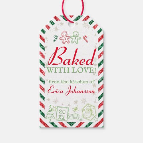 Christmas Vintage Baked with Love Glitter Gift Tags