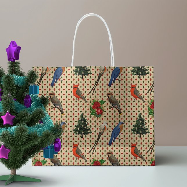 Christmas Vintage Birds Large Gift Bag (Creator Uploaded)