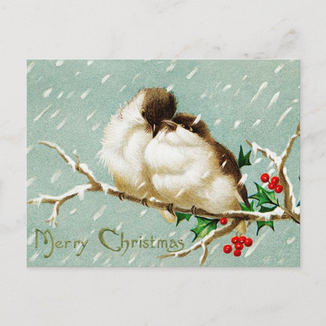 Christmas vintage birds merry retro   postcard (Front)