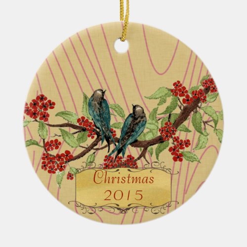 Christmas Vintage Birds Red Teal Ceramic Ornament