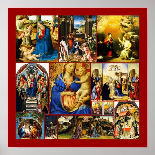 Christmas Vintage Birth of Christ Collage Poster