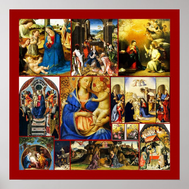 Christmas Vintage Birth of Christ Collage Poster (Front)