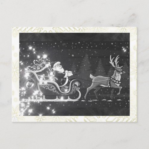 Christmas Vintage Black and White Santa Claus Holiday Postcard