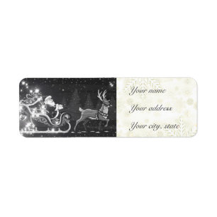 Christmas vintage black and white Santa decor Label
