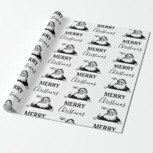 Christmas Vintage Black White Santa Claus Wrapping Paper