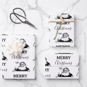 Christmas Vintage Black White Santa Claus Wrapping Paper Sheets