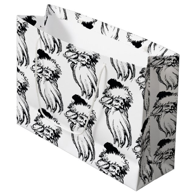 Christmas Vintage Black White Santa Large Gift Bag (Front Angled)