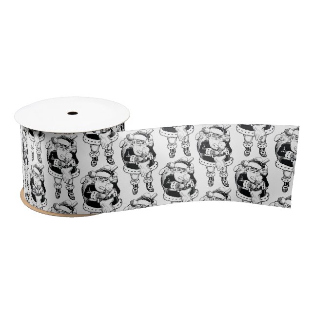Christmas Vintage Black White Santa Satin Ribbon (Spool)
