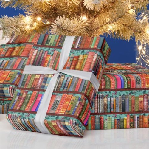 Christmas vintage book shelf Wrapping Paper