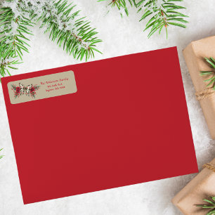 Christmas Vintage Butterfly Poinsettia Holiday Label