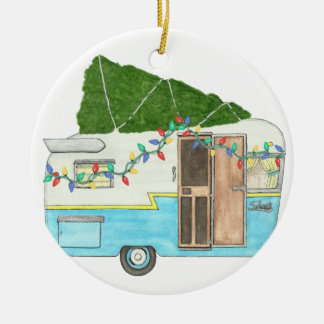 Christmas Vintage Camping Trailer Ceramic Ornament