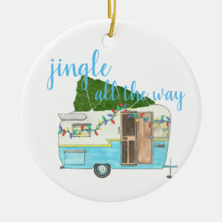 Christmas Vintage Camping Trailer Ceramic Ornament