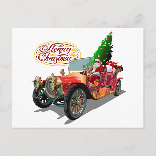 Christmas vintage car holiday postcard (Front)
