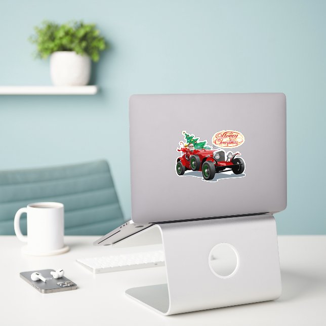 Christmas vintage car sticker (Laptop On Desk)