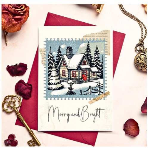Christmas vintage card merry and bright uniquecard