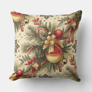 Christmas Vintage Cheer Pattern  Throw Pillow