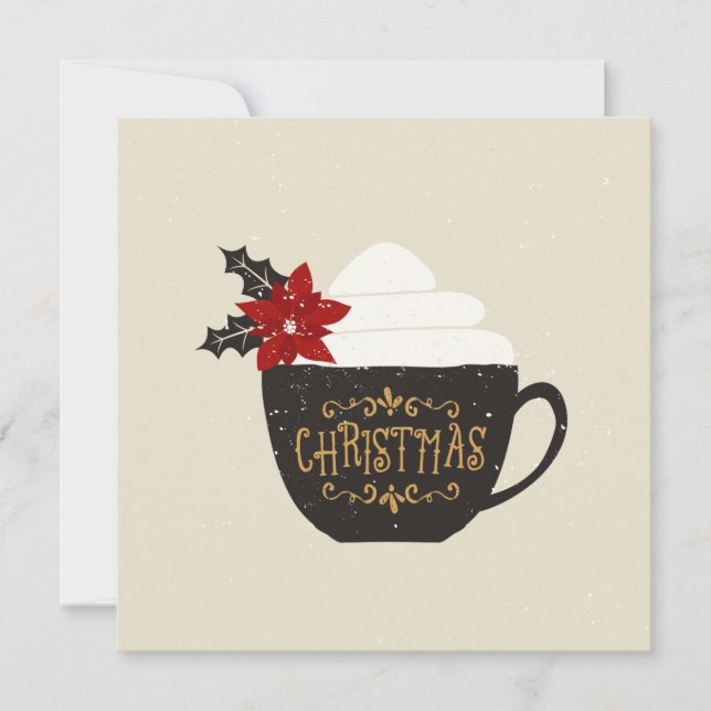 Christmas Vintage Coffee Cup Red Poinsettia Invitation (Front)