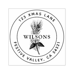 Christmas Vintage Conifers Pine Holiday Address Rubber Stamp