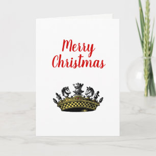 Christmas Vintage Crown With Chess Pieces Color Holiday Card