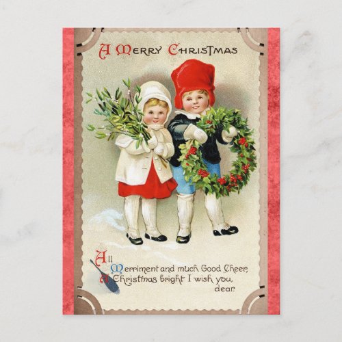 Christmas Vintage Cute Kids Victorian Poem Postcard