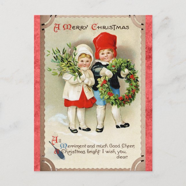Christmas Vintage Cute Kids Victorian Poem Postcard (Front)