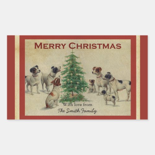 Christmas Vintage Dogs Square Stickers
