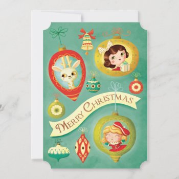 Christmas Vintage Dolls And Reindeer Card by partymonster at Zazzle