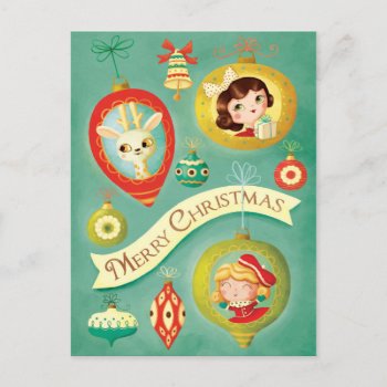 Christmas Vintage Dolls And Reindeer Postcard by partymonster at Zazzle