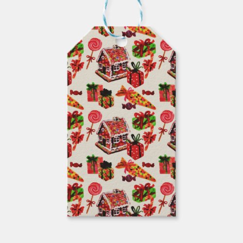 Christmas Vintage Family House Candy Cane Gift Tags