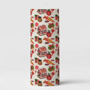 Christmas Vintage Family House Candy Cane Pillar Candle